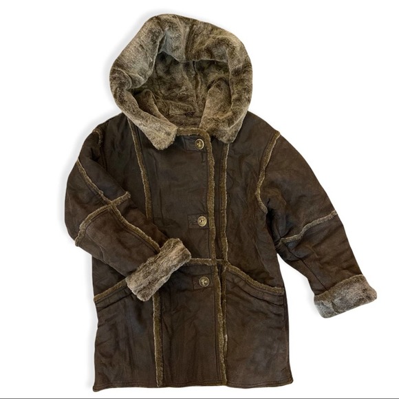 Vintage WINLIT Shearling Leather Coat, like new condition Hooded w/Faux Fur M - Picture 2 of 8